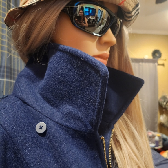 Michael Kors Women's Blue Long Sleeve Pockets Collared Full Zip Overcoat Size 0X - Picture 6 of 13